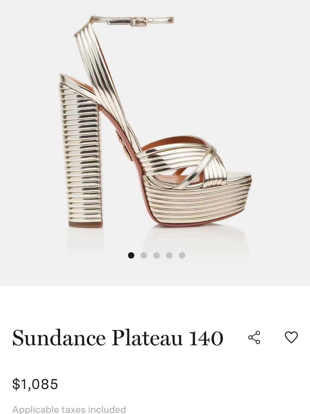 Aquazzura Sundance Plateau 140 Metallic Gold Platform Sandal